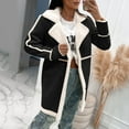 thumbnail image 2 of 2023 Autumn Winter Women Lambswool Splicing Turn Down Collar Long Sleeve Button Trench Coat Jacket Outerwear, 2 of 6