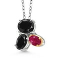 thumbnail image 2 of Gem Stone King 925 Silver and 10K Yellow Gold Black Sapphire and Red Ruby Pendant Necklace for Women (3.36 Cttw, Oval 8X6MM, 7X5MM and 6X4MM, Gemstone September Birthstone, with 18 inch Chain), 2 of 4