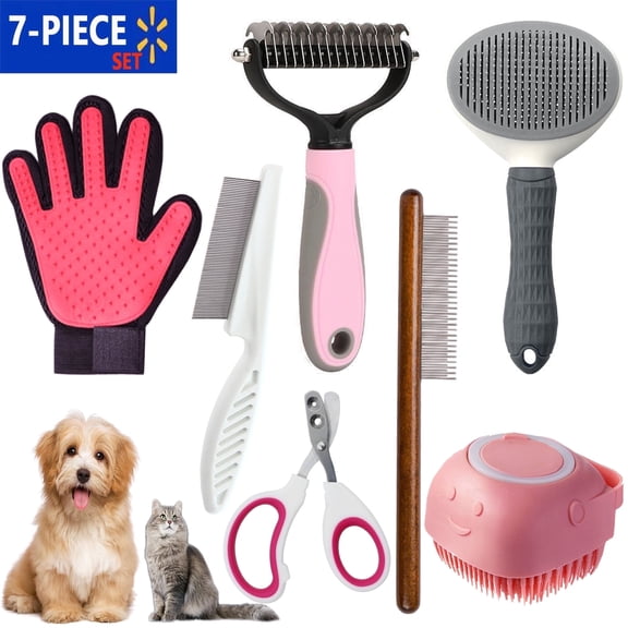 DXIMRX 7 Pcs Cat Dog Brush Grooming Kits, Best Combo Brush for Dogs Cats