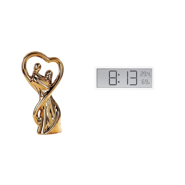 Figura de pareja, escultura de enamorados, regalo de aniversario, adorno familiar, reloj de pared digital con , temperatura y humedad p