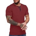 thumbnail image 1 of T-Shirt Men Male Spring Summer Top Button Blouse Pure Color Short Sleeve Casual Men's Tall Shirts Red L, 1 of 3