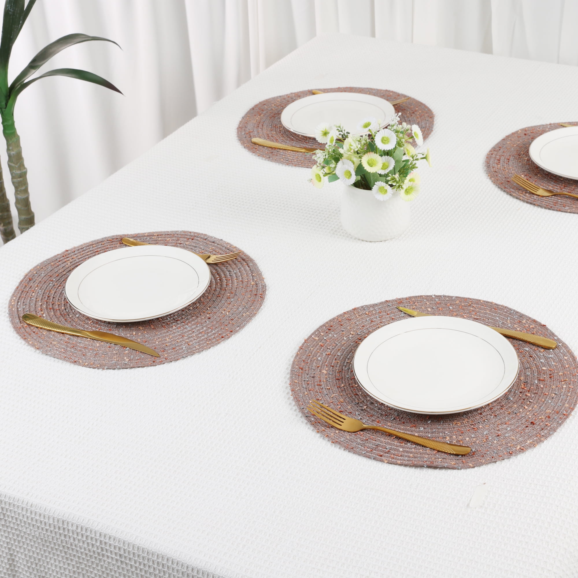 Unique Bargains Rustic Set of 6 Round Placemats for Dining Table Decor Coffee