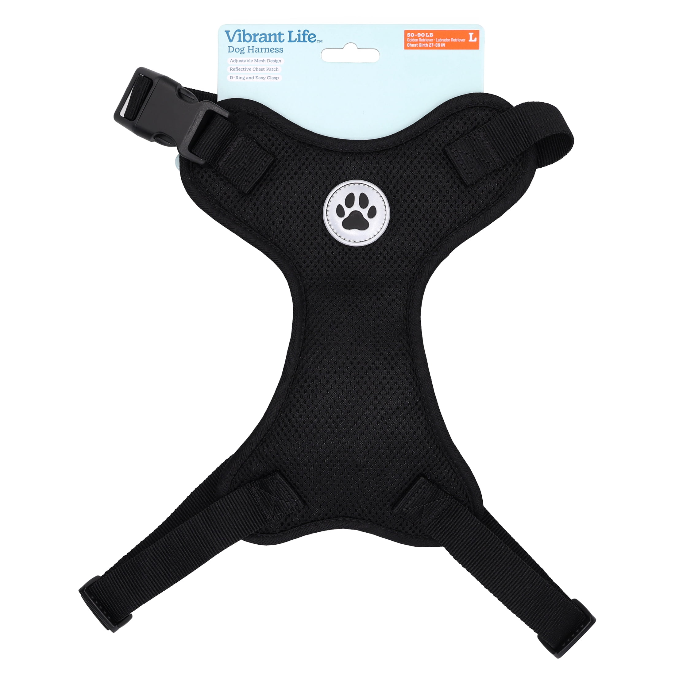 (2 pack) Vibrant Life Mesh Adjustable, Reflective Dog Walking Harness, Black, Large