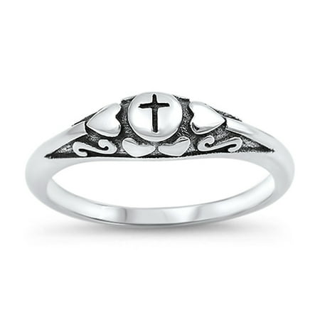 Oxidized Oval Cross Heart Infinity Swirl Ring Sterling Silver Band Size 7