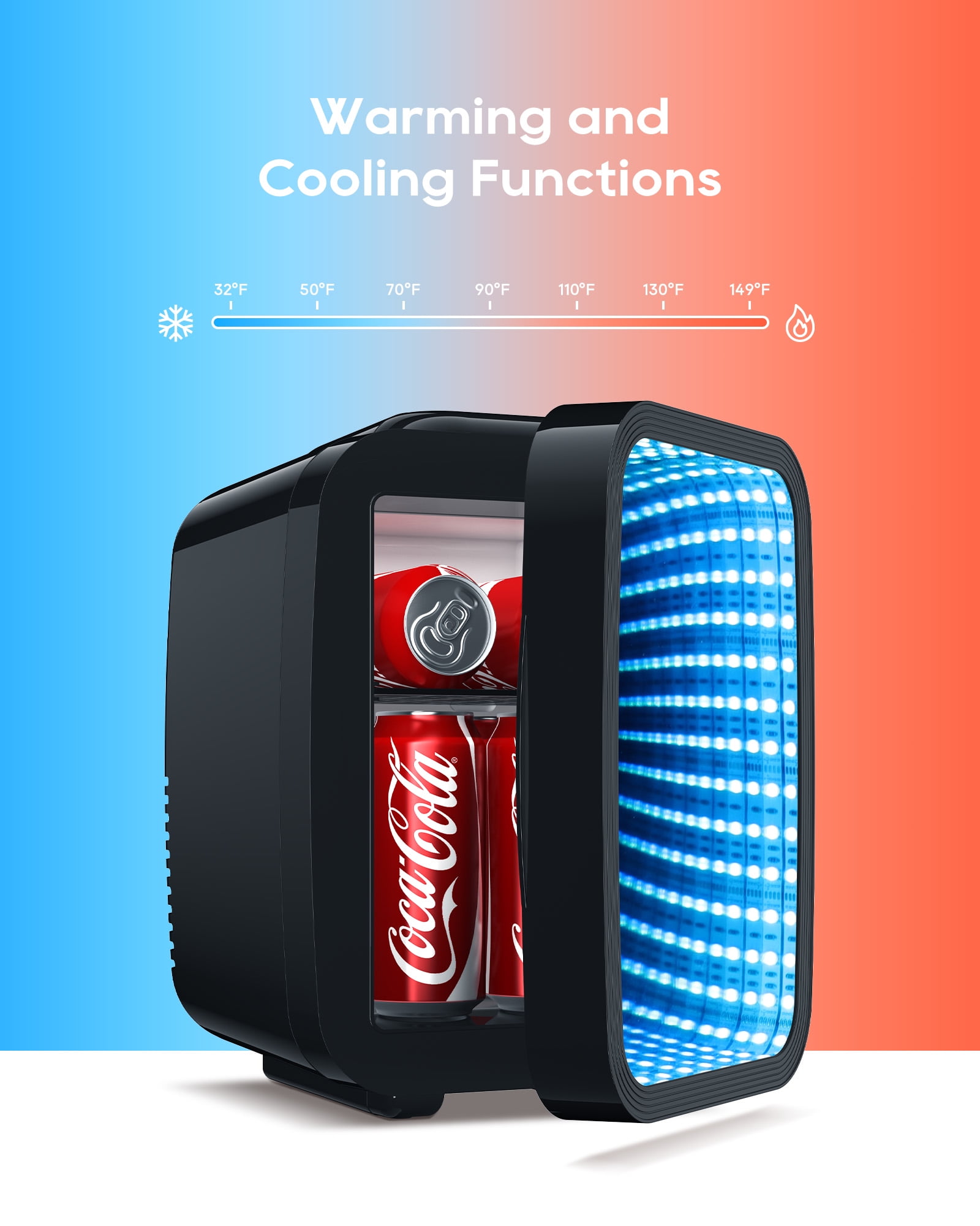 Aisutha Mini Fridge, 4 Liter/6 Cans Small Refrigerator With 6 Colorful Dimmable LED Light,Portable Cooler and Warmer mini fridge for Gaming room, Bedroom,Office and Car (Black)
