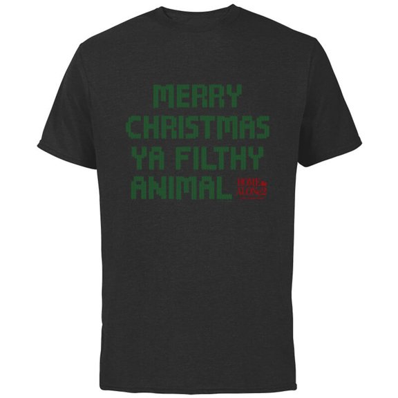 Home Alone 2 Merry Christmas Ya Filthy Animal Sweater Print - Short Sleeve Cotton T-Shirt for Adults - Customized-Black