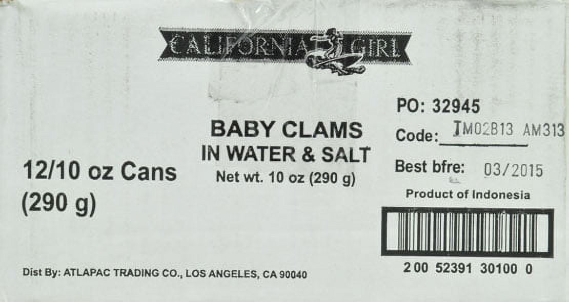 (3 pack) California Girl Salted Whole Baby Clams in Water, 10 oz