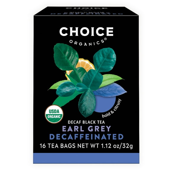 Choice Organics Decaf Earl Grey Tea, Decaffeinated Black Tea Bags, 16 Count