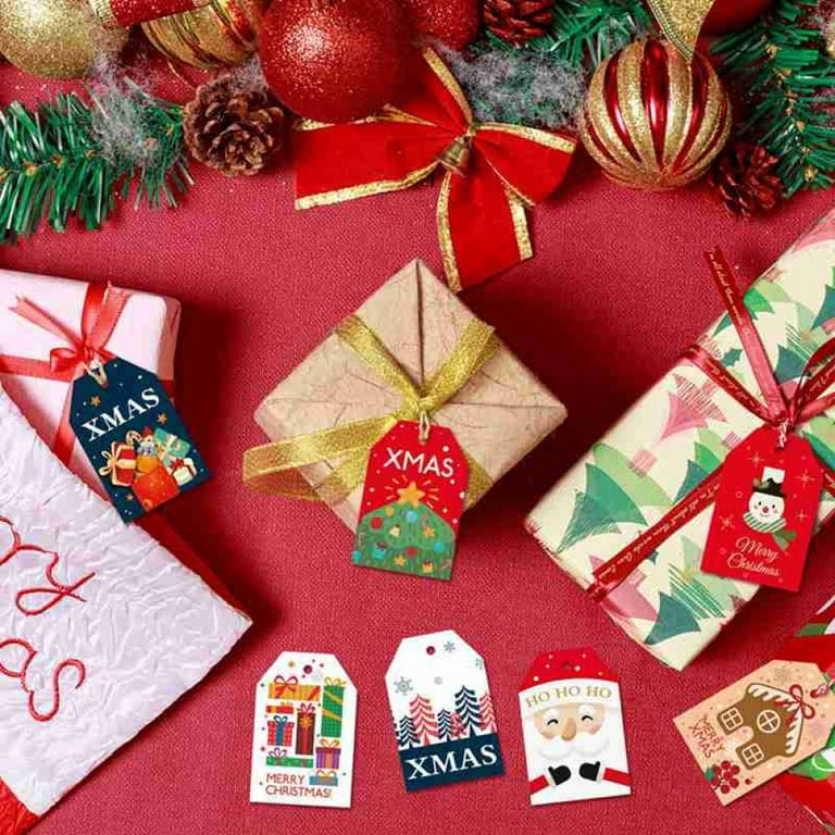 Christmas Decorations - 48 Pack Kraft Paper Christmas Gift Tags Christmas Cartoon Gift Box Decoration Card Accessories Small Label, Size: 2.67*1.77in(