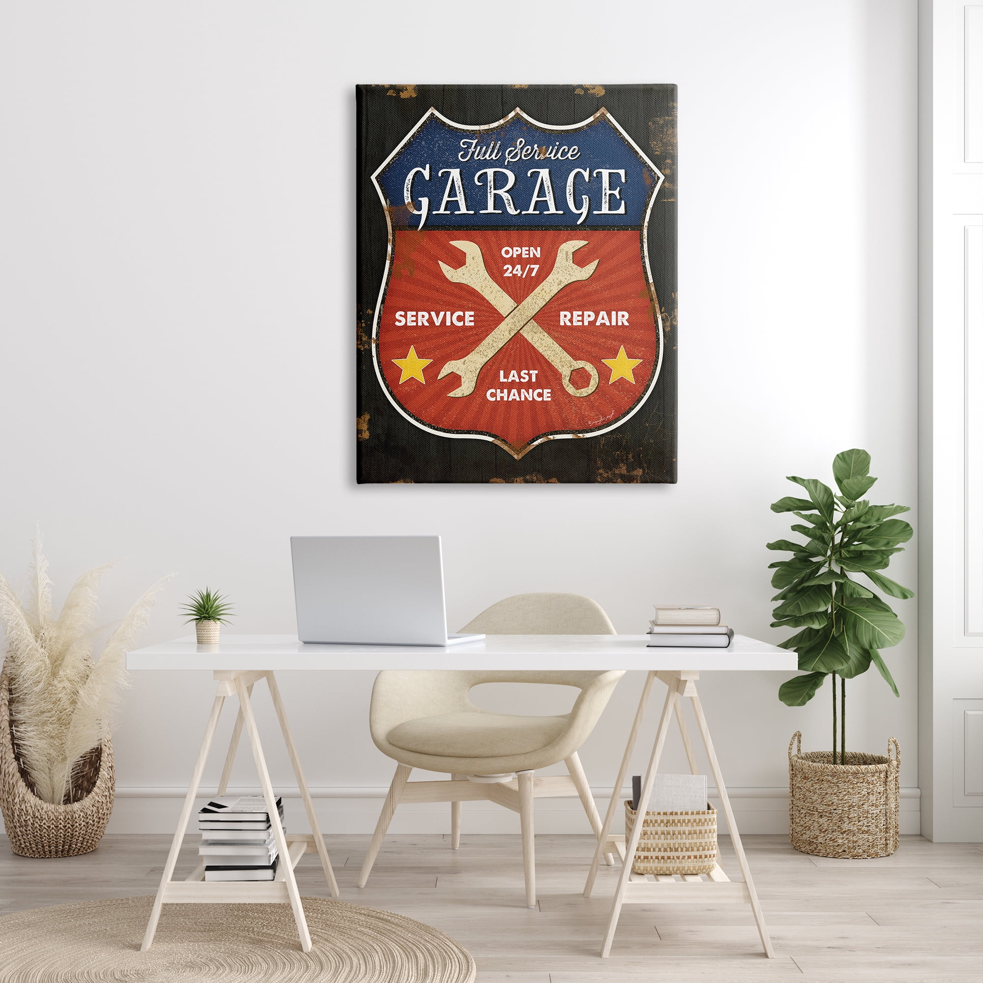 Stupell Industries Full Service Garage Sign Rustic Americana Highway Symbol, 36 x 48, Designed by Jennifer Pugh