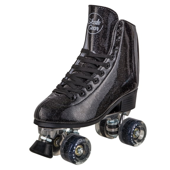Cal 7 Sparkly Roller Skates for Indoor & Outdoor Skating, Faux Leather Quad Skate with Ankle Support & 83A PU Wheels for Kids & Adults (Black, Youth 3)