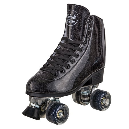 Cal 7 Sparkly Roller Skates for Indoor & Outdoor Skating, Faux Leather Quad Skate with Ankle Support & 83A PU Wheels for Kids & Adults (Black, Youth (Best Quad Skate Wheels)