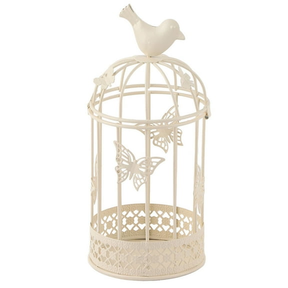 Large Bird Cage Candle Holder Iron Art Ornament Hollow Candle Holder Cage Candle Holder with Bird Decoration Suitable for Home Decoration[white]