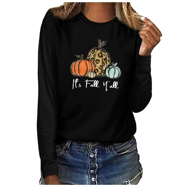 Babysbule Hauts d'Automne pour Femmes C'est l'Automne Yall Femme Col Rond Imprimé Chandail Hauts Manches Longues Blouse