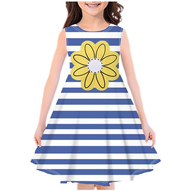 Robe Sans Manches Col Rond, Mode Filles Été Nouvelle Robe Imprimée Col Rond Sans Manches