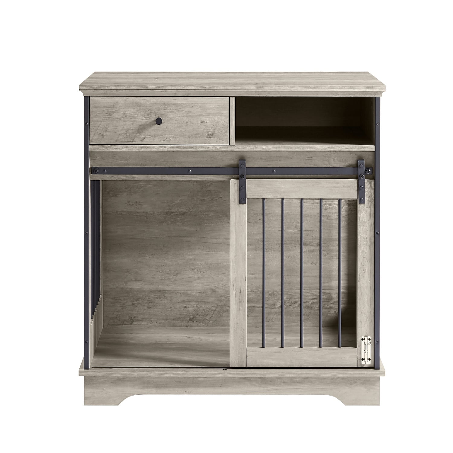 Pefilos 35" Wooden Dog Kennel End Table with Drawers and Sliding Door Dog Crate, Furniture Style Dog Crate, Gray Pefilos 35" Wooden Dog Kennel End Table with Drawers and Sliding Door Dog Crate, Furniture Style Dog Crate, Gray