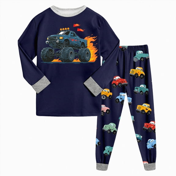 kmaduk Toddler Boys Pajamas Monster Truck 100% Cotton Kids Dinosaur 2 Piece Truck Pjs Sleepwear Clothes Sets 2-12 Years (Black, 9-10 Years)