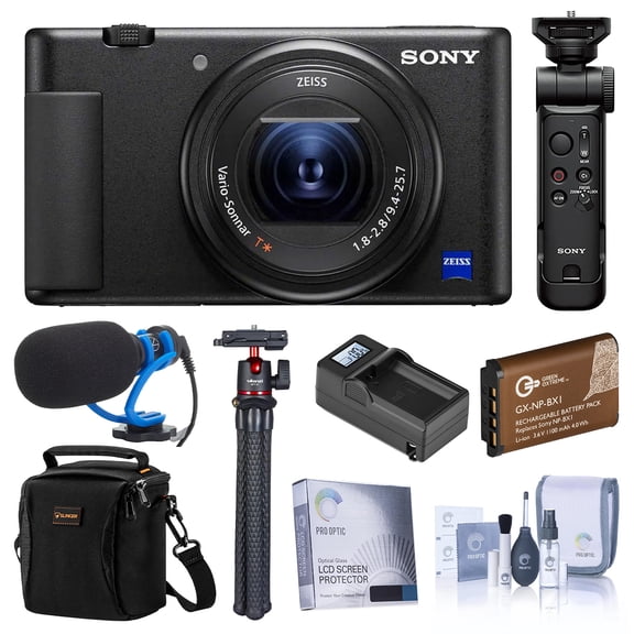 Sony ZV-1 Compact 4K HD Camera, Black Bundle with Sony Vlogger Accessory Kit, Bag, Mic, Flexible Tripod, Extra Battery and Accessories