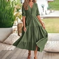 thumbnail image 2 of 3/4 Sleeve Dress for Women Slit Ruffle Dresses Button V-Neck Drawstring Waist Casual Boho Sundress, 2 of 9