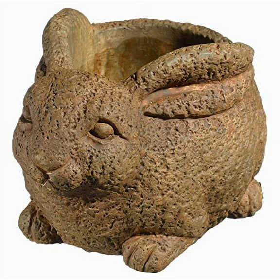 Classic Home and Garden Cement Buddies Indoor Outdoor Planter with Drainage Hole, Rabbit, Rust, Large, 8in