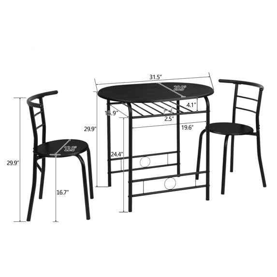 Ktaxon 3-Piece Modern Kitchen Dining Table Set for 2, Dining Room Round Table and Chair Set with Wine Rack, Black