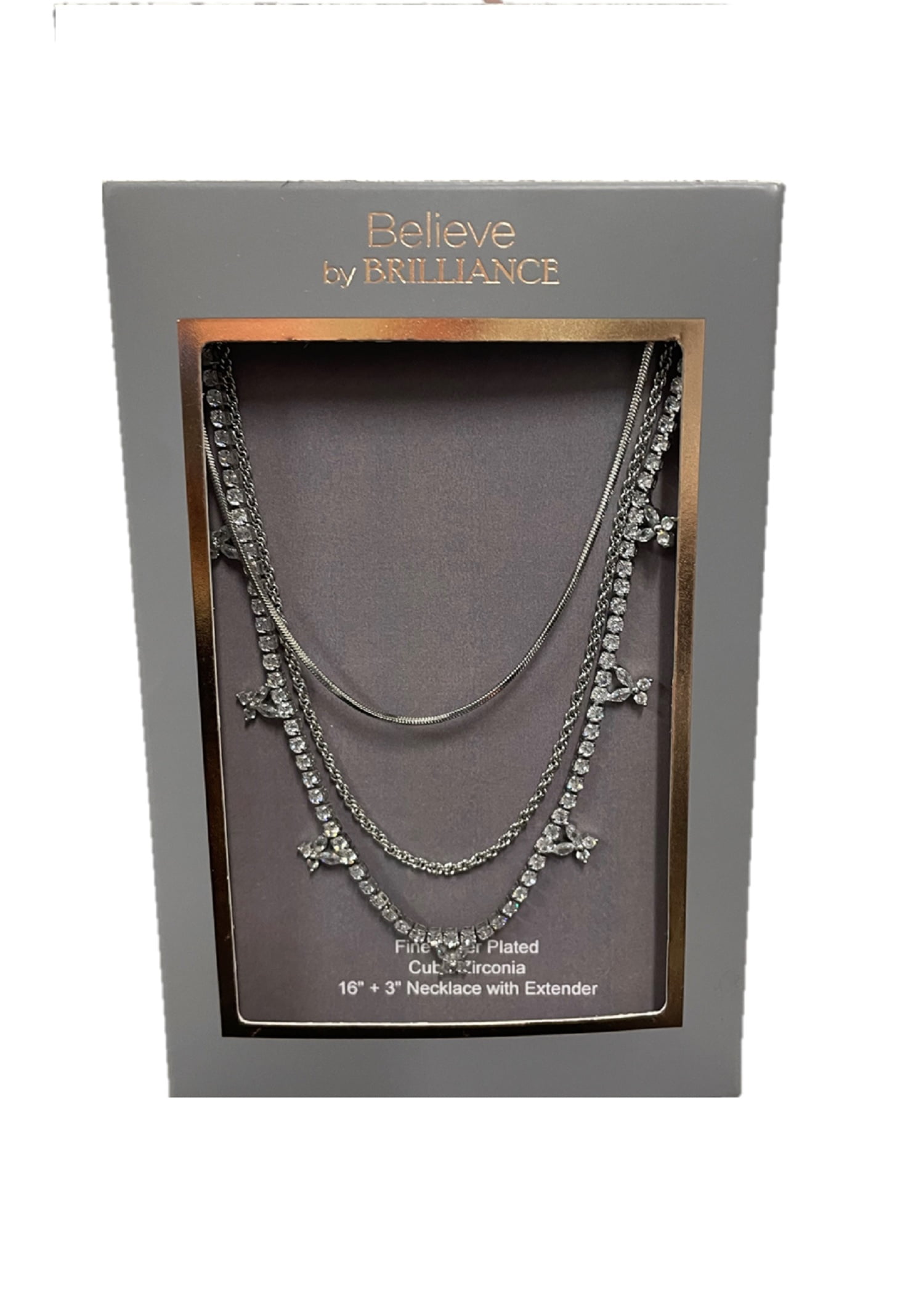 Believe by Brilliance Fine Silver Plated Triple Layer Necklace, 1 Piece