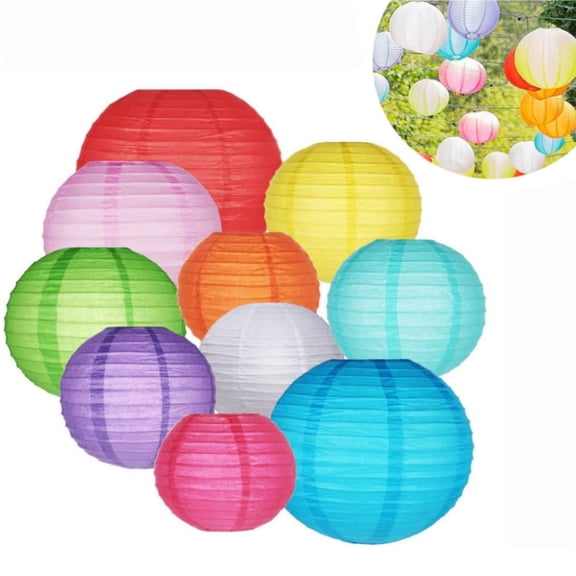 HYG Colorful Paper Lanterns 10 Pcs Hanging Paper Lanterns Paper Hanging Decorations Ball Lanterns Metal Frame for Party, Wedding, Home (Size of 6, 8, 10, 12 in)