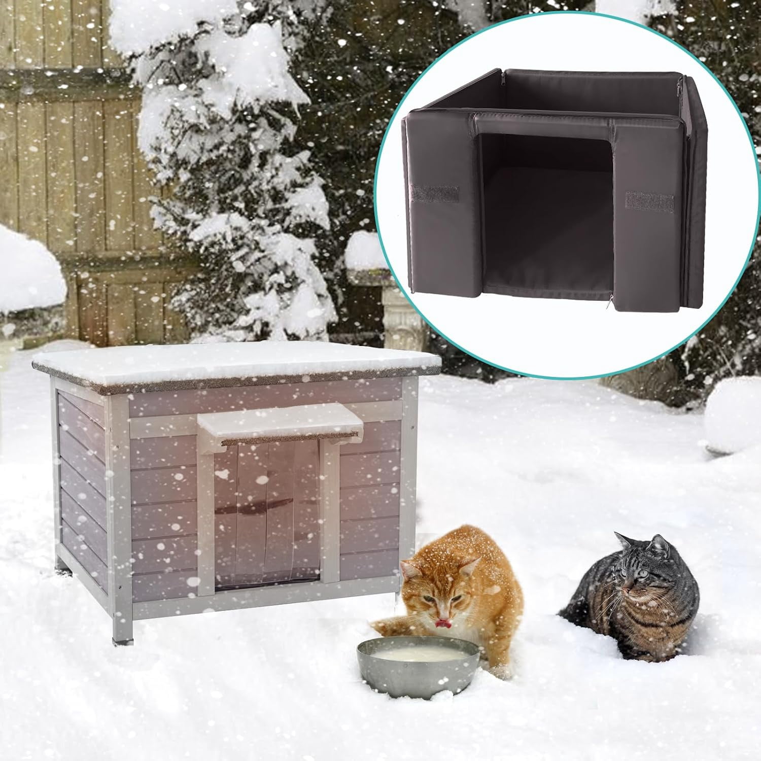 BUTINGLALE Outdoor Cat House Insulated,Feral Cat Shelter for Outside,Wooden Weatherproof Enclosures for Kitten