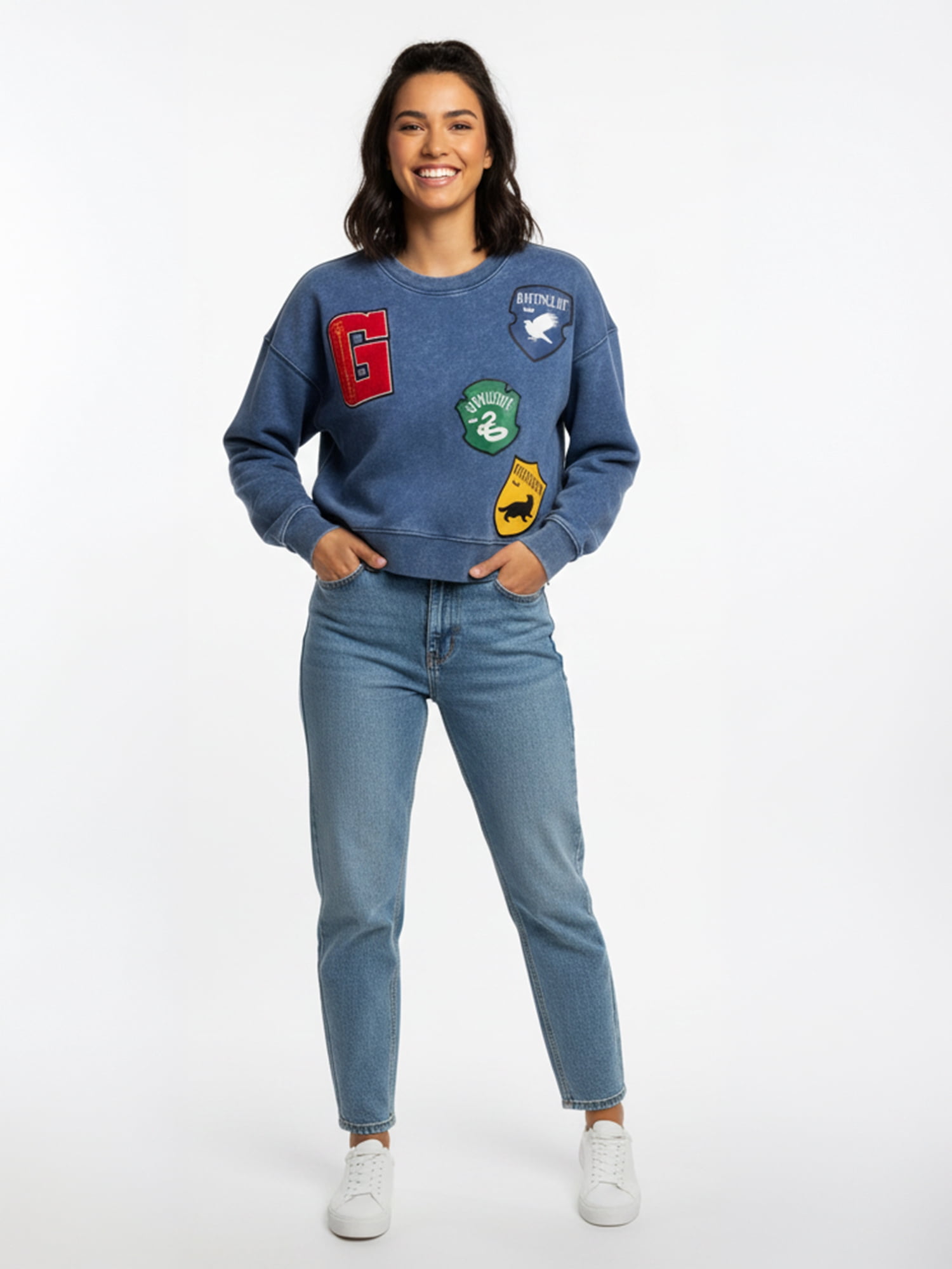 Harry Potter, Women's & Young Women's Graphic Crewneck Sweatshirt with Patches, Sizes XXS-2XL