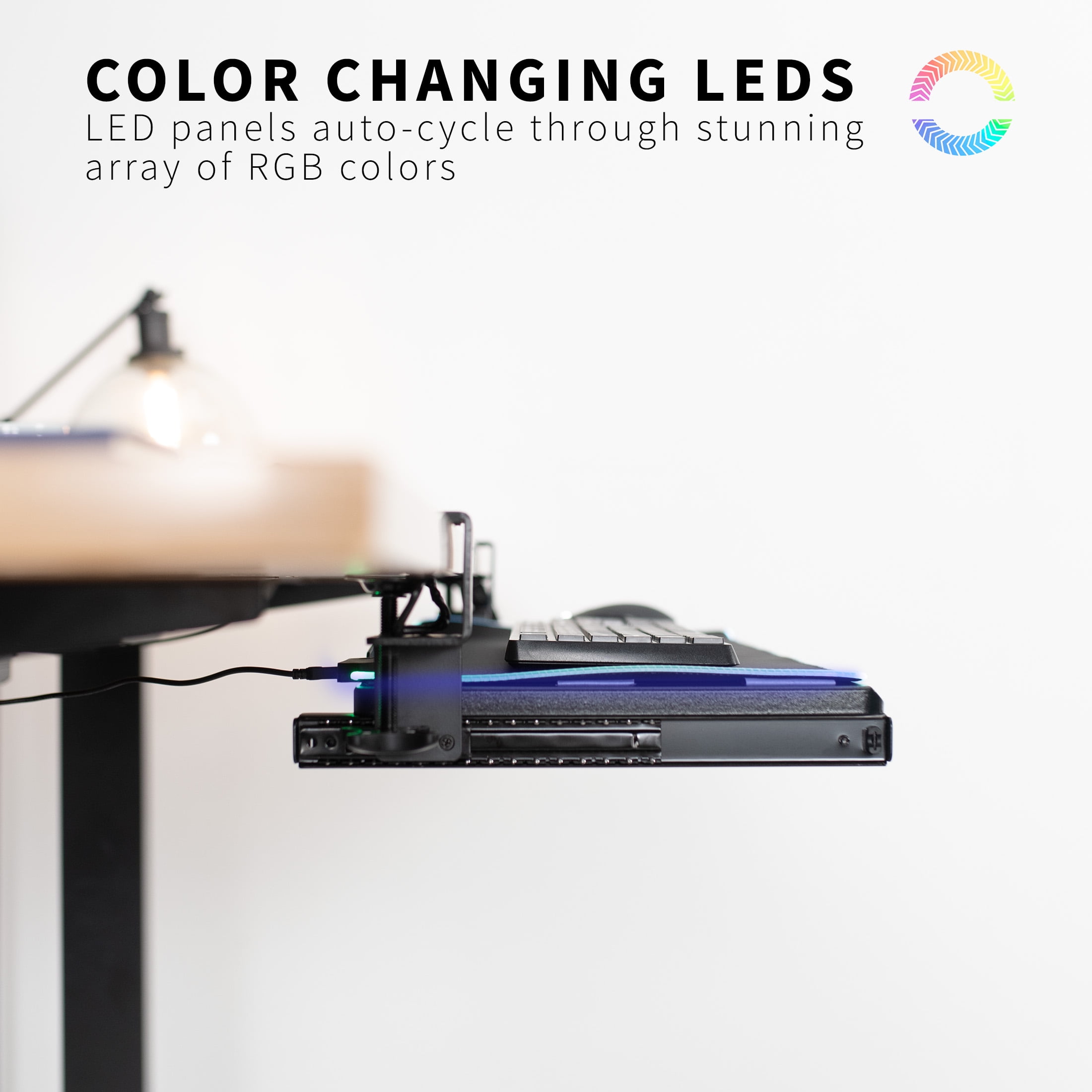 VIVO Clamp-on Computer Keyboard and Mouse Under Desk Slider Tray with RGB Pad