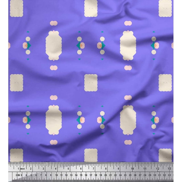 Soimoi Purple Poly Georgette Fabric Geometric Abstract Print Sewing Fabric Yard 42 Inch Wide