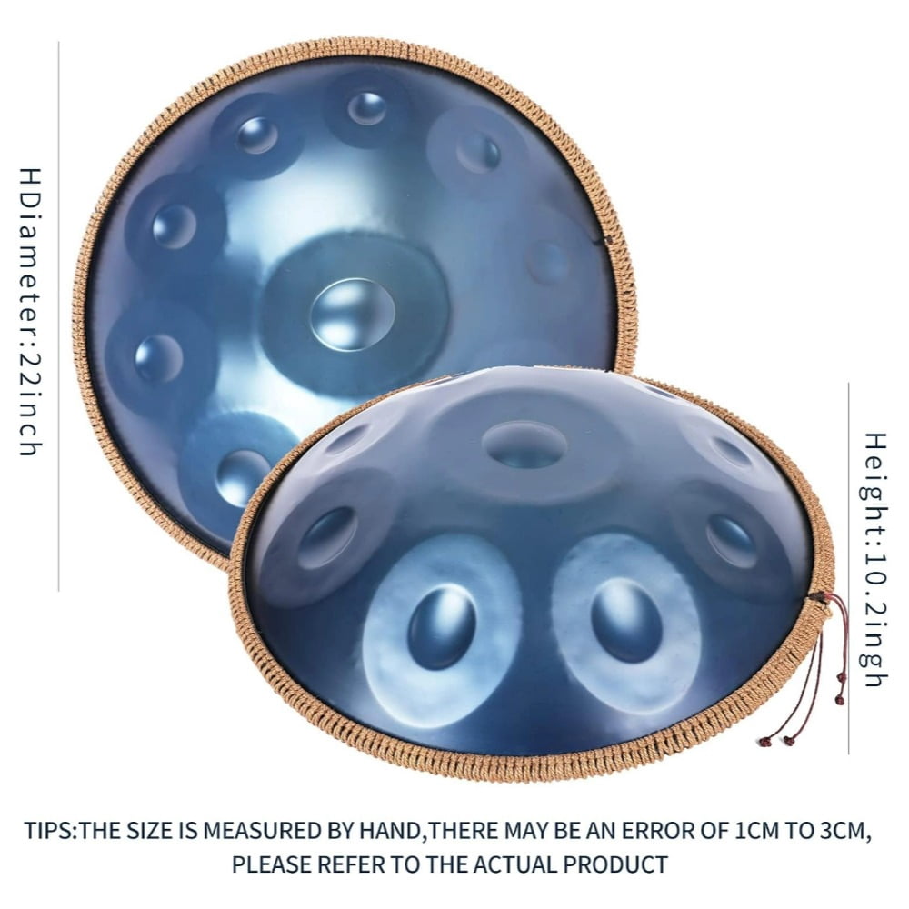 10notes Classic Blue Handpan 22inch D Minor Handmade Drum Percussion Instruments with Storage Bag