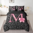 thumbnail image 2 of Homewish Ribbon Monogrammed M Twin Bedding Sets 7-Piece for Girl, Kawaii Princess Style Bedding Comforter Set, Black Pink Cheetah Print Reversible Sheet Sets, Super Cozy Room Decor, 2 of 7
