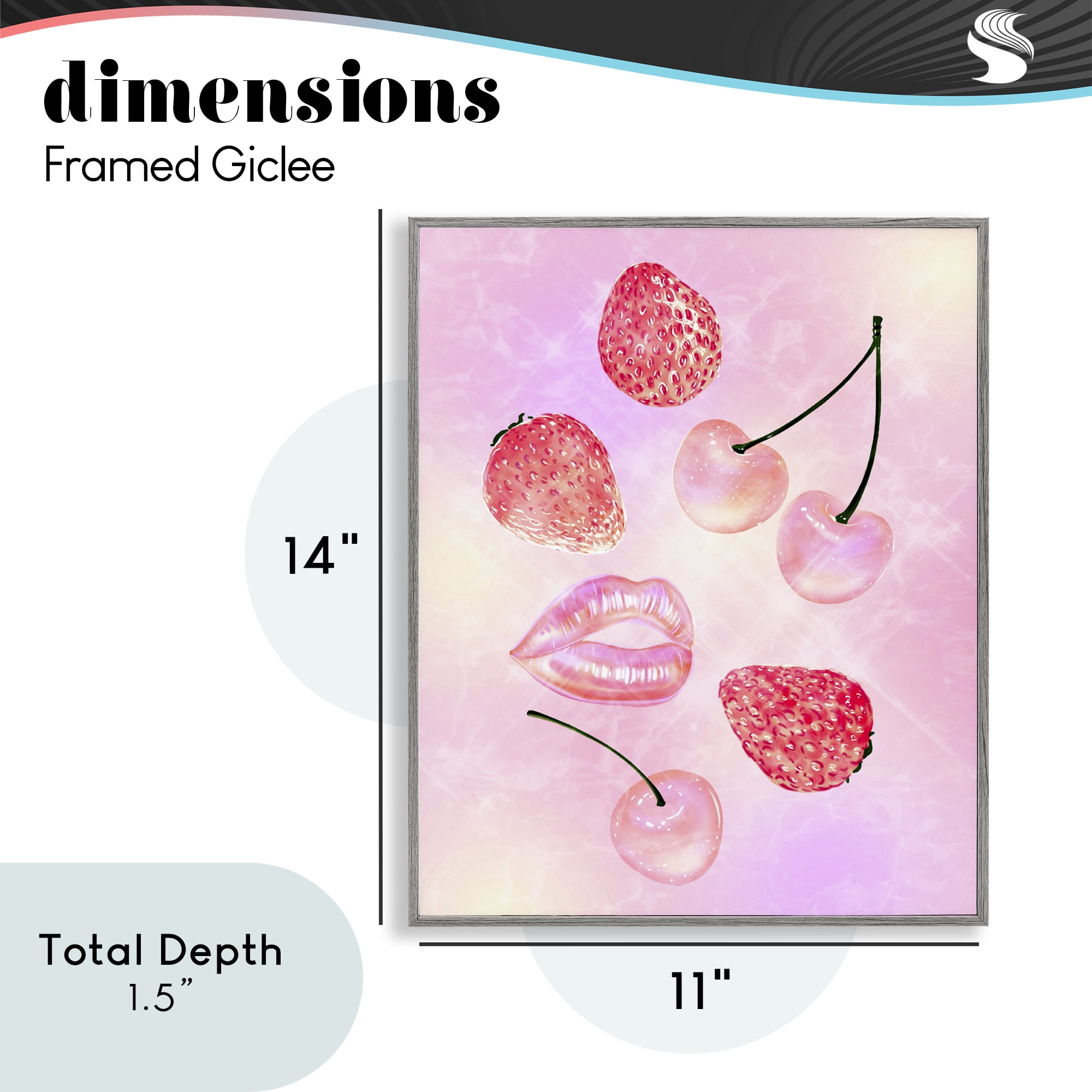 Pink Fruits and Kisses Gray Framed Giclee Art, design by Ziwei Li