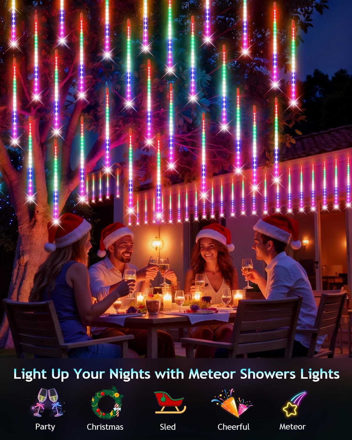 DONGPAI Meteor Shower Lights Outdoor, 20 Inch 8 Tube Icicle Lights, Waterproof Meteor Christmas Lights Outdoor, Hanging Falling Rain Lights for Xmas Tree Outside Holiday Decoration