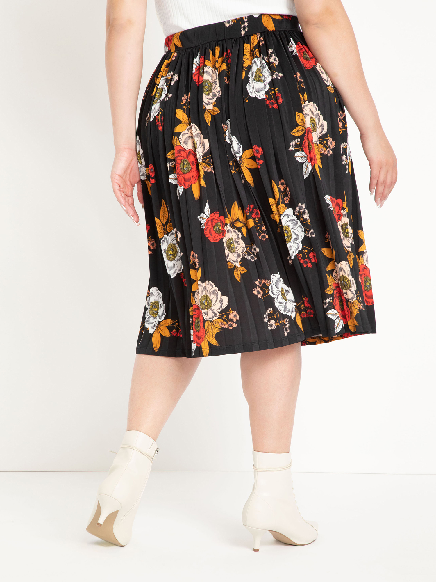 ELOQUII Elements Women's Plus Size Multi Floral Pleated Midi Skirt - image 3 of 3