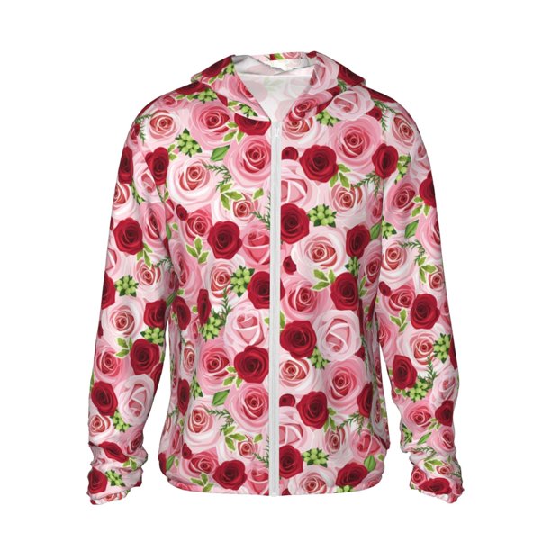 Fotbe Rose Flowers Chaqueta con Protección Solar UPF 50+ para Hombre y Mujer, Camisa con Capucha y Bolsillos-Large