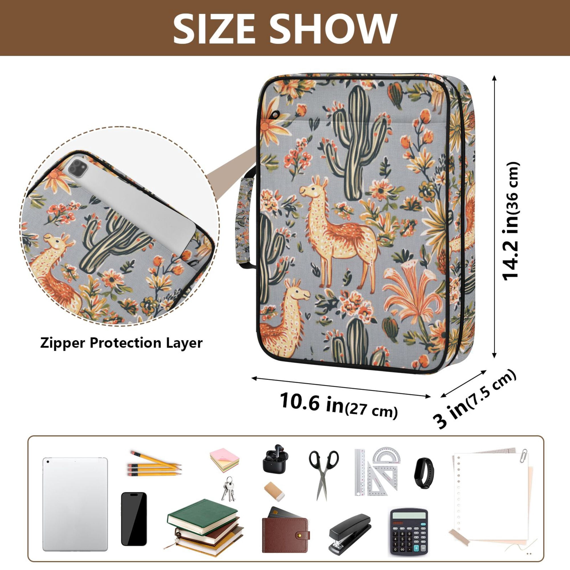 FORMRS Accordion File Folder A4 Size 7-Pocket Expanding Document Organizer Bag with 3 Ring Binder, Gray Llama Pattern
