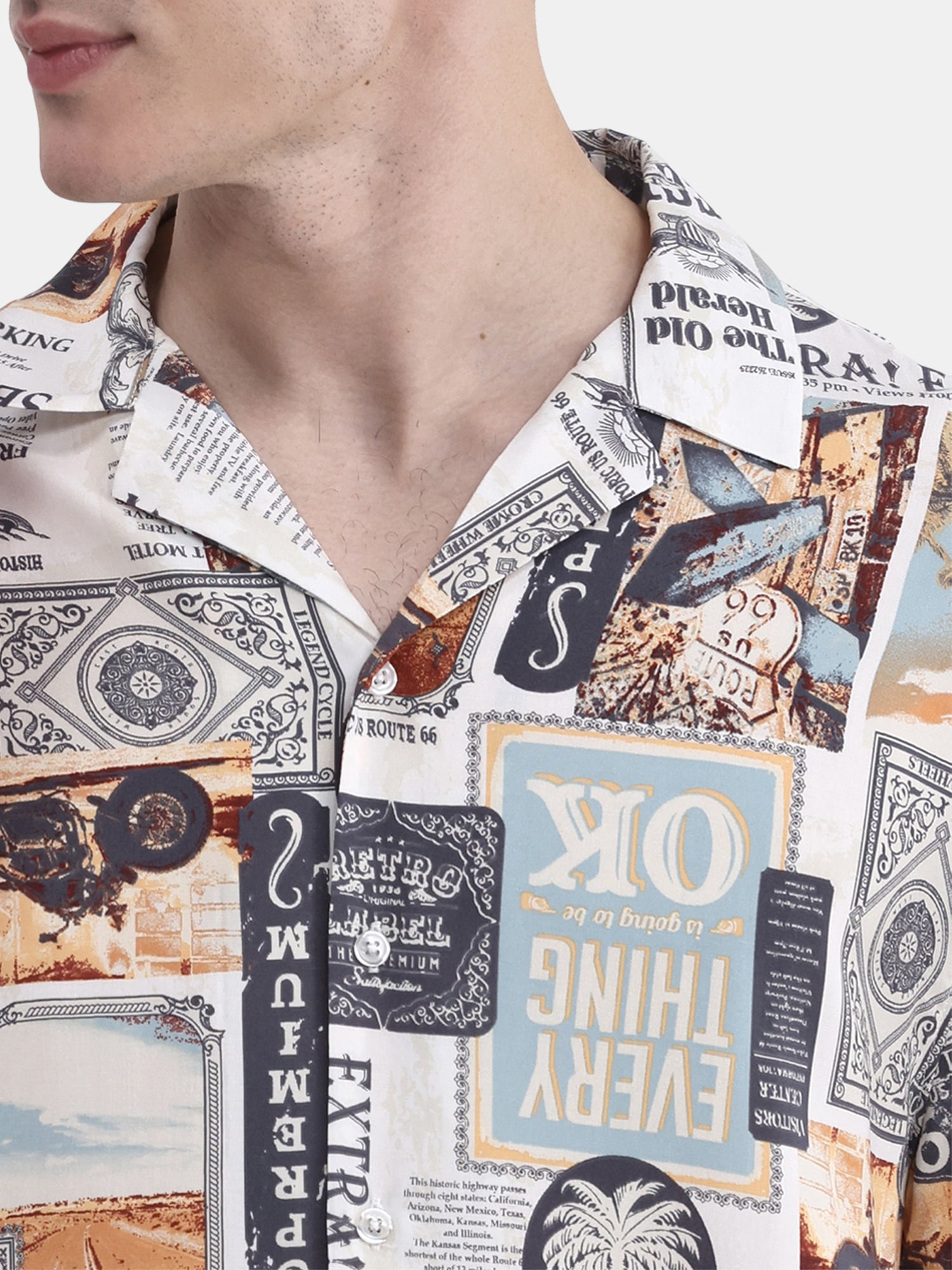 No Boundaries Men's & Big Men's Rayon Print Button Up Shirt with Short Sleeves, Sizes XS-5XL