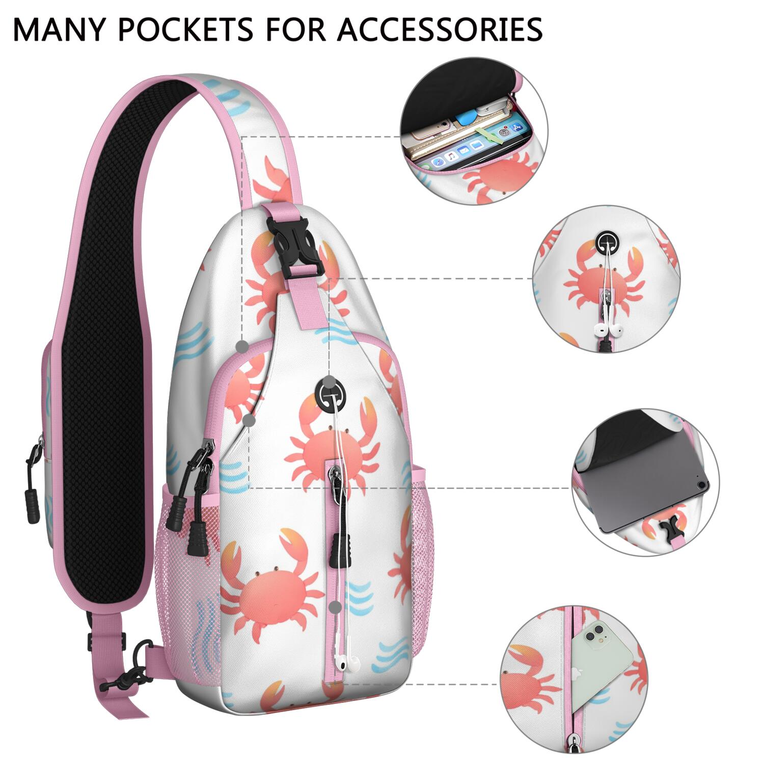 Chest Bag Crossbody Shoulder Bag Adjustable Shoulder StrapTravel Sling Bag for Men Women Travelers Marine Adorable Crab