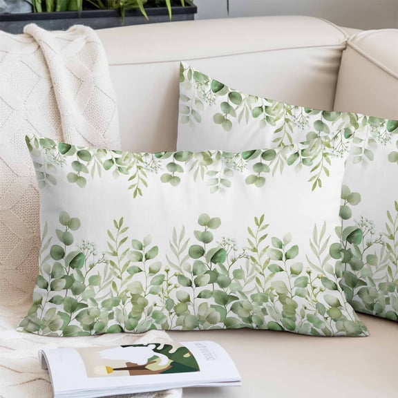 Light Green Eucalyptus Leaves Pillow Covers Queen, Watercolor Spring Summer Botanical Soft Brushed Microfiber Breathable Throw Pillow Covers, Pillowcase with Zipper for Couch Sofa Bedroom 20"x30"