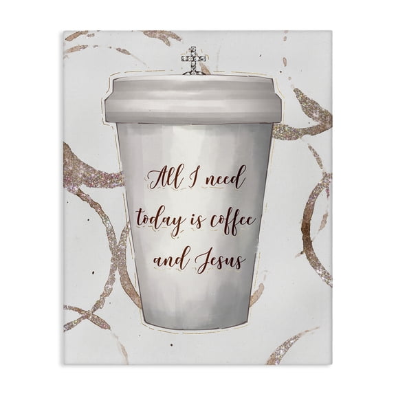 Stupell Industries Traditional Coffee and Jesus Phrase Faith Based Drink Canvas Art, 16 x 20, by Ziwei Li