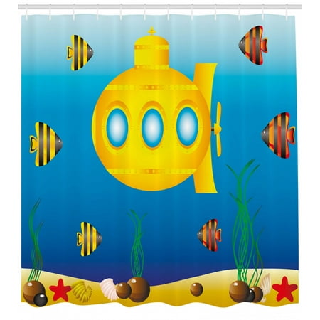 Yellow Submarine Decor Shower Curtain Nautical Theme A Yellow Submarine Decor Shower Curtain