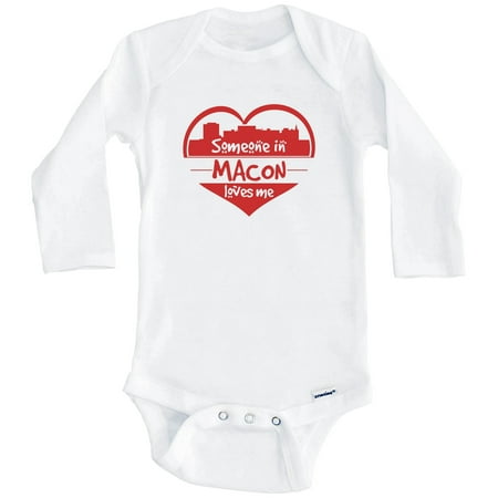 

Someone in Macon Loves Me Macon Georgia Skyline Heart One Piece Baby Bodysuit (Long Sleeve) 3-6 Months White