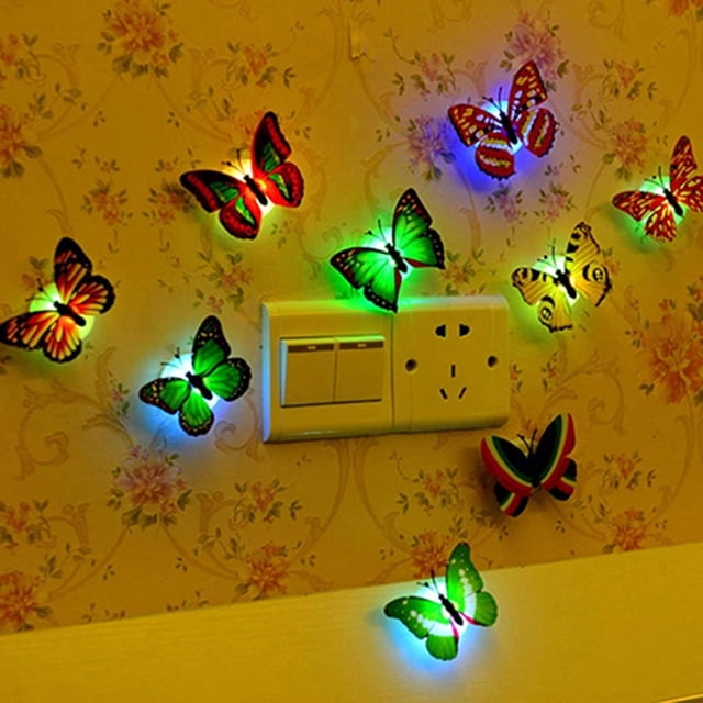 Luces LED decorativas, despegar y pegar, lámpara de noche con forma de mariposa con cinta adhesiva de doble cara, usos múltiples para dormitorio, hogar, bares, cafeterías, restaurantes, bodas,