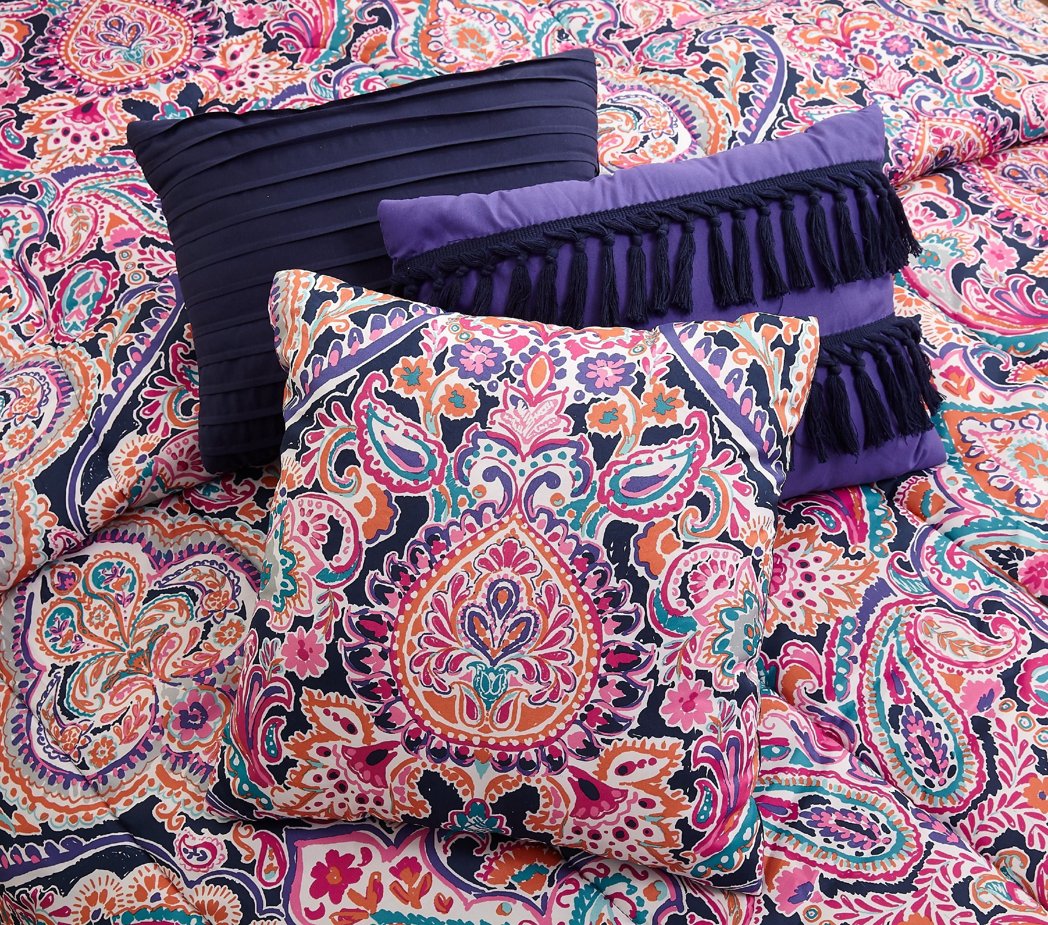 Mainstays Purple and Blue Medallion 10 Piece Bed in a Bag Comforter Set With Sheets, Full