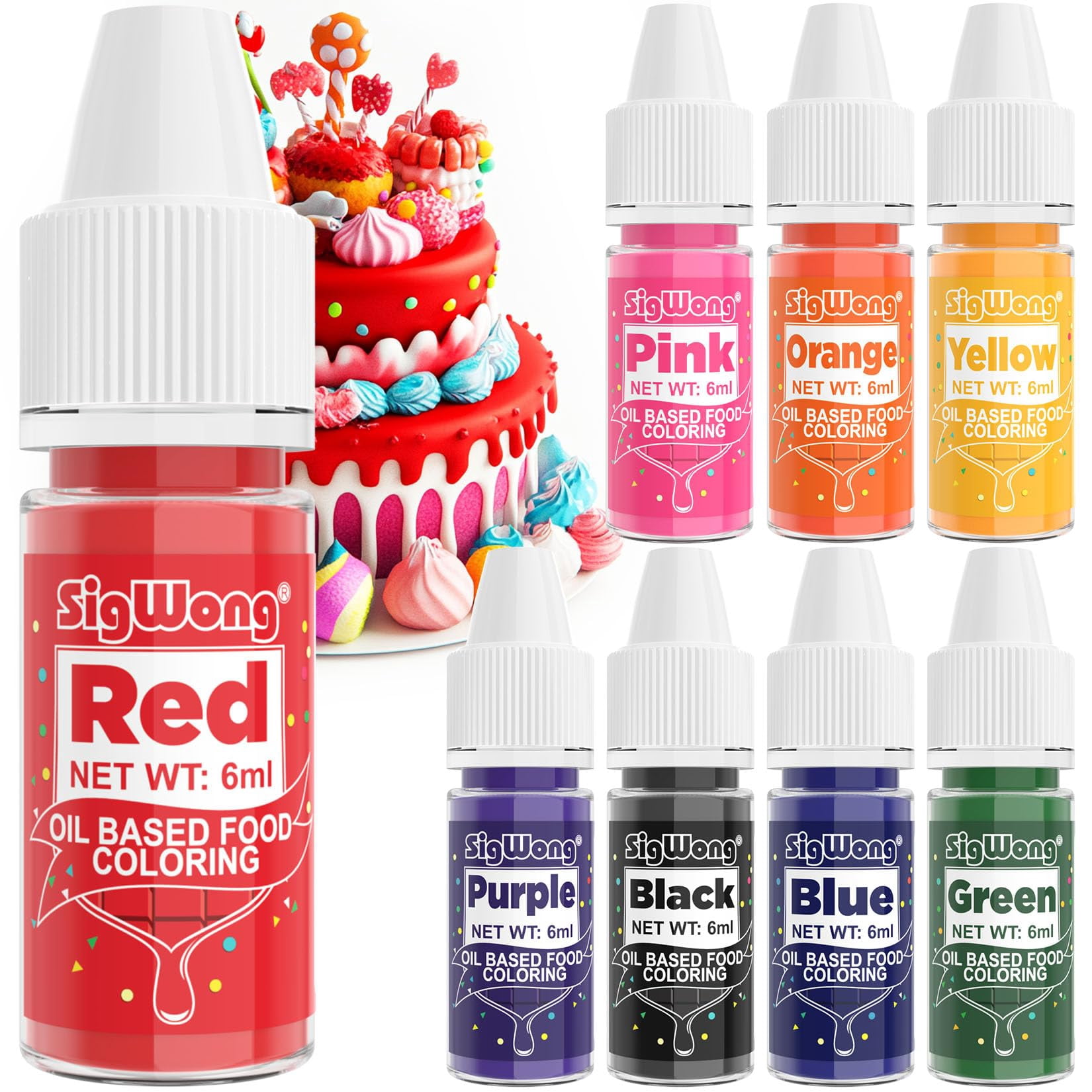 Oil Based Food SCH4Coloring - 8 Colors Upgraded Food Coloring for Chocolate, SigWong Oil Based Food Dye for Cake Decorating, Baking, Cookies, Icing Frosting, Fondant - 0.25 Fl.Oz/Bottles