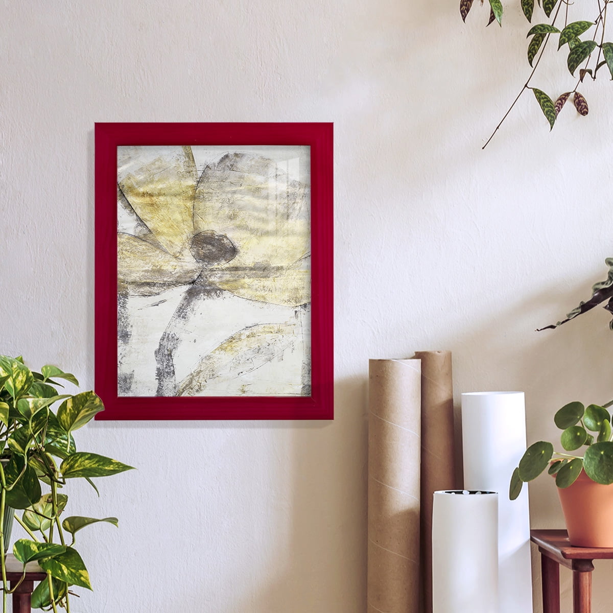 Une Fleur II - Framed Print w/glass - Cherry Red