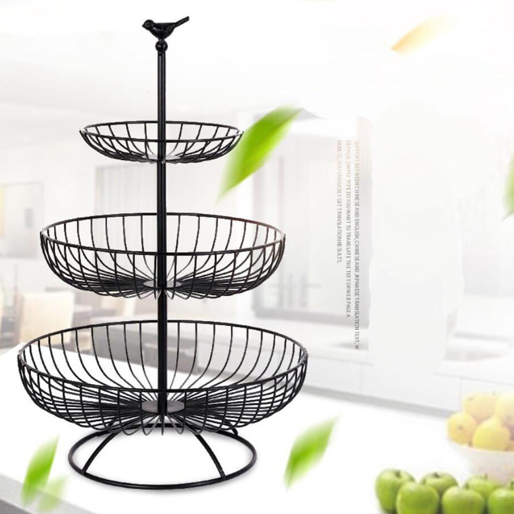 Fiocias 3 Tiered Fruit Basket Metal Wire Fruit Bowls Stand Rack for Kitchen 30cm 24.5cm