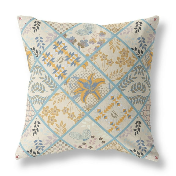 26â€ Gold Cream Patch Indoor Outdoor Throw Pillow